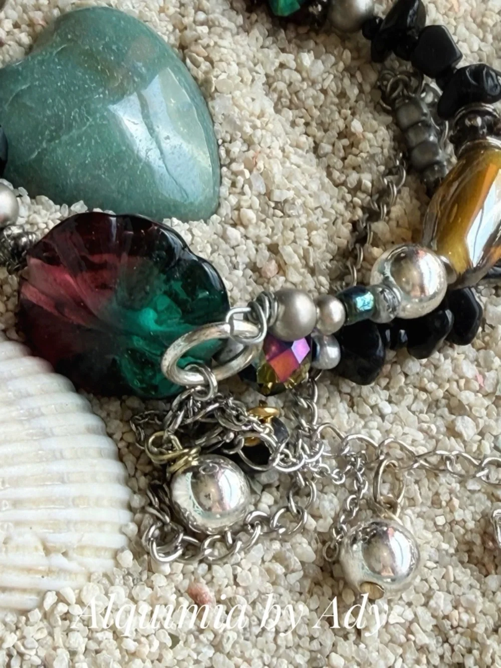 ONYX Black, Green, Amber Multi-Bead Charm Bracelet